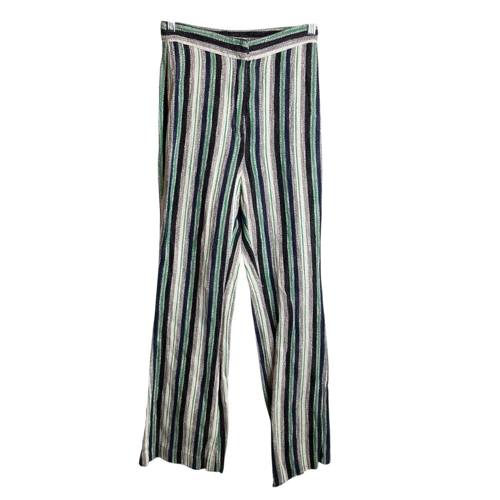 AMUR Nicole Striped Organic Cotton-Linen Pants Sz 2 Straight Leg Sustainable